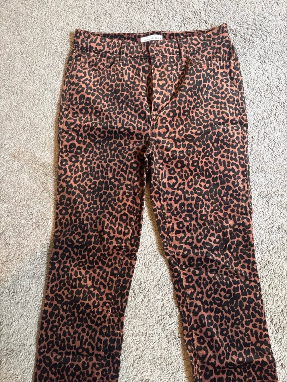 LOFT Leopard Print Straight Leg Pants - Brown/Black